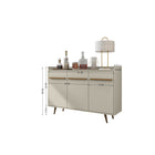 Manhattan Comfort - Buffet Bradley 53,54 po style Mid-Century Modern - Blanc Cassé-Comprend 2 armoires avec 4 espaces de rangement dissimulés