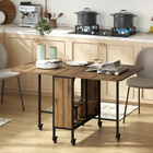 HOMCOM - Table à manger pliante à abattant sur roulettes 51 po avec étagère de rangement pour 6 personnes - grain de bois brun-L'étagère centrale de rangement cachée garde les essentiels organisés 