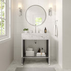 Modway - Gridiron 30" Vanette de salle de bain - Argent blanc-Trous de robinet centraux 8"