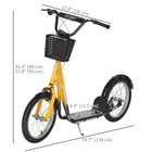 Aosom - Trottinette pour enfants et adolescents avec guidon réglable, 2 freins, panier - orange-Système de freinage double pour arrêter l’avant et l’arrière individuellement 