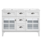 Modway - Isle Double 48" Armoire à coiffeuse de salle de bain - Blanc blanc-Trous centraux de 8"