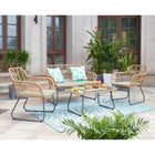 Manhattan Comfort - Ensemble de conversation moderne Antibes pour patio, 4 personnes, avec table basse - beige et crème - ensemble de 4-Dimensions de la chaise : 25,95" longueur, 27,17" profondeur, 33,47" hauteur