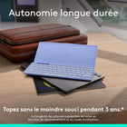 Logitech - Keys-To-Go 2, clavier Bluetooth portable pour tablette avec coque intégrée - Lilac-Trois ans d'autonomie: autonomie longue durée jusqu’à 3 ans pour une frappe sans souci, le clavier sans fil portable Keys-To-Go 2 est fourni avec des piles bouton préinstallées