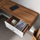 Modway - Transmit Coin mural de 55" Bois Bureau - Blanc noyer-Tiroirs à extension complète