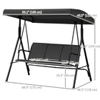 Outsunny - Chaise balançoire de porche 3 places avec auvent réglable, résistant aux intempéries, noir-Grande canopy résistante aux intempéries pour se protéger de la pluie légère, du soleil et des rayons UV
