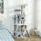 PawHut - Arbre à chat 65 po, tour à plusieurs niveaux avec condos, perchoir - gris-Une base élargie avec une sangle anti-basculement assure la stabilité pour les chats actifs 