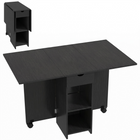 HOMCOM - Table à manger pliante à abattant avec tiroir et étagères de rangement pour 4-6 personnes - noir-2 roulettes ABS assurent un fonctionnement fluide 