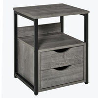 HOMCOM - Table de nuit avec 2 tiroirs - gris-Une fusion de panneau à motif bois et de cadre en métal noir pour une esthétique industrielle chic 