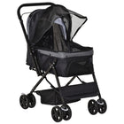 PawHut - Poussette pour animaux à 4 roues avec poignée réversible et frein, noir-Construction solide avec cadre en acier et tissu Oxford pour une utilisation durable 