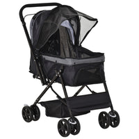 PawHut - Poussette pour animaux à 4 roues avec poignée réversible et frein, noir-Construction solide avec cadre en acier et tissu Oxford pour une utilisation durable 