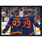 Connor McDavid and Leon Draisaitl Oilers Alternate Jersey Behind-H - Toile encadree - 31" x 22"-Impression sur toile de qualité supérieure avec bordures enveloppées