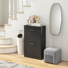 HOMCOM - Armoire à chaussures étroite avec tiroirs basculants et étagère réglable pour entrée - noir-Les étagères intérieures réglables sur 2 niveaux sont amovibles pour ranger différents types de chaussures 