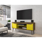 Manhattan Comfort - Meuble TV Bradley 62,99 po style Mid-Century Modern - Brun Rustique et Jaune-Recommandé pour un téléviseur de 46 à 60 pouces