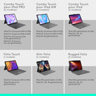 Logitech - Combo Touch iPad Air 13" (M2/M3/M4) Étui Clavier - Gris Oxford - Anglais-Saisissez n’importe où, de jour comme de nuit: le clavier rétroéclairé sans fil ajustable s’illumine de façon élégante avec un éclairage précis, pour des sessions de travail toujours plus agréables 