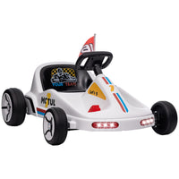 Qaba - Kart à pédales électrique pour enfants 6V 7AH - blanc-Les deux moteurs assurent une vitesse stable de 1,9 mi/h (3 km/h) sur les surfaces planes 