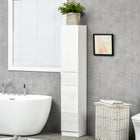 Kleankin - armoire de rangement de salle de bain haute avec portes et tiroir - blanc brillant-Finition brillante et design sans poignée pour un aspect épuré 
