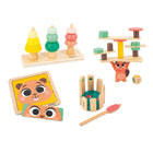 Janod - Coffret à jouets - 4 jouets - 36 mois-Comprend un jouet d'empilage de formes, un jeu « Super Beaver », un étang à effets sonores et un jeu d'expression faciale.