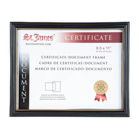 St. James - Cadre pour documents/certificats St. James - pour documents de format lettre 8,5 po x 11 po - noir avec bordure dorée-Convient aux certificats, documents et diplômes standard de 8,5 × 11 po