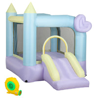 Qaba - Château gonflable avec souffleur 370W et toboggan - 98 po L x 65 po l x 79 po H - multicolore-La zone de saut spacieuse permet à deux enfants de jouer ensemble . 