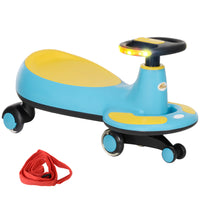 Qaba - Voiture à bascule pour enfants, sans piles avec corde de traction parentale, musique - bleu-Propulsé par l'enfant : les pieds sur les repose-pieds et le mouvement du volant font avancer la voiture 