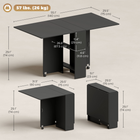 HOMCOM - Table à manger pliante à abattant avec étagères à 2 niveaux et roulettes pour 2-4 personnes - noir-Structure robuste en panneau de particules, avec un revêtement mélaminé légèrement protecteur 