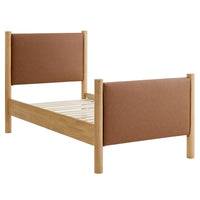 Modway - Maven Taille jumelle Cuir végétalien rembourré Lit de plateforme, Tan Oak-Cadre de lit en bois