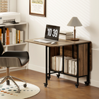 HOMCOM - Table à manger pliante à abattant sur roulettes 51 po avec étagère de rangement pour 6 personnes - grain de bois brun-Revêtement en mélamine lisse résistant aux éraflures et facile à nettoyer 