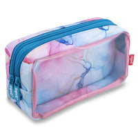 ZIPIT - Étui à crayons Half & Half, trousse scolaire à 2 compartiments, motif marbre-Amusante et transparente: Ajoutez une touche d’excitation à votre journée avec une trousse esthétique dotée d’un compartiment avant transparent, qui vous offre un aperçu de vos stylos et crayons colorés