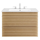Modway - Render Fixation murale de 30" Vanette de salle de bain - Oak White-Bassin d’évier en céramique