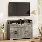 HOMCOM - Buffet de style ferme 47 po avec portes de grange et étagères de rangement - gris-Revêtement en mélamine facilitant le nettoyage