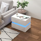 HOMCOM - Table de nuit LED avec 2 tiroirs - blanc-Réglez la lumière LED à l’aide de l’interrupteur en ligne ou de l’application Bluetooth pour plus de commodité