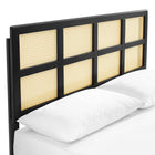 Modway - Sidney Canne et bois Lit à plateforme queen avec pieds écartés, Noir-Rubberwood Legs