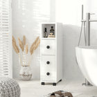 Kleankin - Armoire de rangement de salle de bain mince mobile sur roulettes - blanc-Comprend un petit tiroir, une armoire et deux compartiments ouverts   