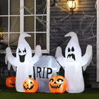 HOMCOM - Fantômes gonflables d'Halloween de 4ft avec pierre tombale et citrouille décor - Blanc-4 piquets au sol, 4 cordons et 4 sacs de sable assurent la stabilité et la stabilité 