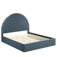Modway - Solana Arqué Performance Velvet Lit de plateforme complet, Cadet Blue-Sellerie en velours Performance résistante aux taches