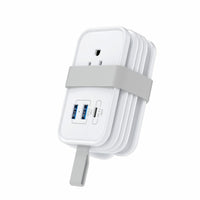 Uncaged Ergonomics - Chargeur de voyage ergonomique sans cage - 4 AC - 2 USB - 1 USB-C - Blanc-Multiprise de voyage 6 en 1 avec ports USB.