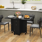 HOMCOM - Table à manger pliante à roulettes avec rallonge, tiroirs et armoire de rangement pour 4-6 personnes - noir-6 roulettes facilitent son déplacement, dont 4 avec freins pour le maintenir en place 