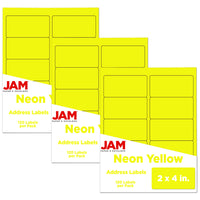 JAM Paper – Étiquettes d'adresses postales, 2 po x 4 po, jaune fluo, 3 paquets de 120-Dimensions : 2 po x 4 po