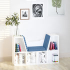 HOMCOM - Bibliothèque à 6 compartiments avec coussin de siège - bleu-Comprend un coin lecture avec des coussins pour une expérience confortable 