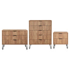 Manhattan Comfort - Dumbo table de chevet moderne, commode et commode haute 5 tiroirs - brun doré - ensemble de 3-Commode de chambre moderne-contemporaine avec une touche de glamour comprenant une commode standard, une commode haute et une table de nuit 2.0