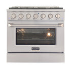 Kucht - 36 po Série KNG Cuisinière Pro Style au gaz naturel - Acier inoxydable-Cuisez et pâtissez comme un pro grâce au four à convection extra-grand offrant une capacité de 4,2 pi³, une configuration à cinq grilles et une vaste fenêtre d’observation