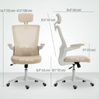 HOMCOM - Chaise de bureau ergonomique avec repose-tête réglable - beige-Siège pivotant à 360° et roulettes en PU pour un déplacement fluide sur différents sols 