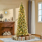 HOMCOM - Arbre de Noël artificiel floqué pré-éclairé 7 - 5' avec pommes de pin-Éclairage 350 LED blanc chaud intégré directement dans l'arbre pour un affichage éblouissant 