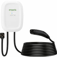 Emporia - Chargeur classique de niveau 2 pour véhicules électriques (40 A) avec câble de 7,3 m (24 pi) - NACS (TESLA) - Prise NEMA 14-50 - Blanc-Aucun adaptateur requis pour véhicules tesla et nacs permettant recharge directe avec connecteur nacs dédié, prend en charge fonctionnalités similaires aux chargeurs tesla incluant ouverture à distance du port de recharge pour plus de commodité
