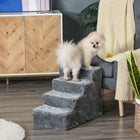 PawHut - Escalier pour animaux 4 marches, escaliers pour chat, pour grimper sur le lit - gris clair-Fabriqué avec une peluche douce pour le confort de votre animal 