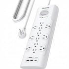 Huntkey - Parasurtenseur multiprise avec 12 prises et 3 ports USB (2 USB-A et 1 USB-C à charge rapide 20 W), cordon de 6 pi avec fiche plate - blanc-Évalué à 3480 Joules, ce parasurtenseur offre une défense de force industrielle contre la foudre et les surtensions, protégeant les ordinateurs haut de gamme, les téléviseurs et les consoles de jeux.