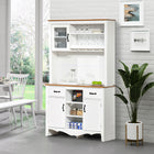 HOMCOM - Buffet de cuisine avec vaisselier, tiroir utilitaire et 3 portes - blanc-Comprend une étagère de comptoir ouverte, idéale pour accueillir un four à micro-ondes et d'autres petits appareils de cuisine 