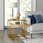 Hudson&Canal - Table d'appoint rectangulaire gigogne Rocco - Laiton-Les plateaux de table sont en verre trempé durable