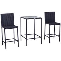 Outsunny - Ensemble de bar de patio 3 pièces pour patios, arrière-cours, balcons, jardins, bord de piscine, noir-Ensemble bistro 3 pièces comprenant 1 table et 2 chaises pour une utilisation intérieure et extérieure  