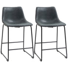 HOMCOM - Tabourets de bar hauteur comptoir avec dossier - noir - paquet de 2-Design classique en cuir PU vieilli 
